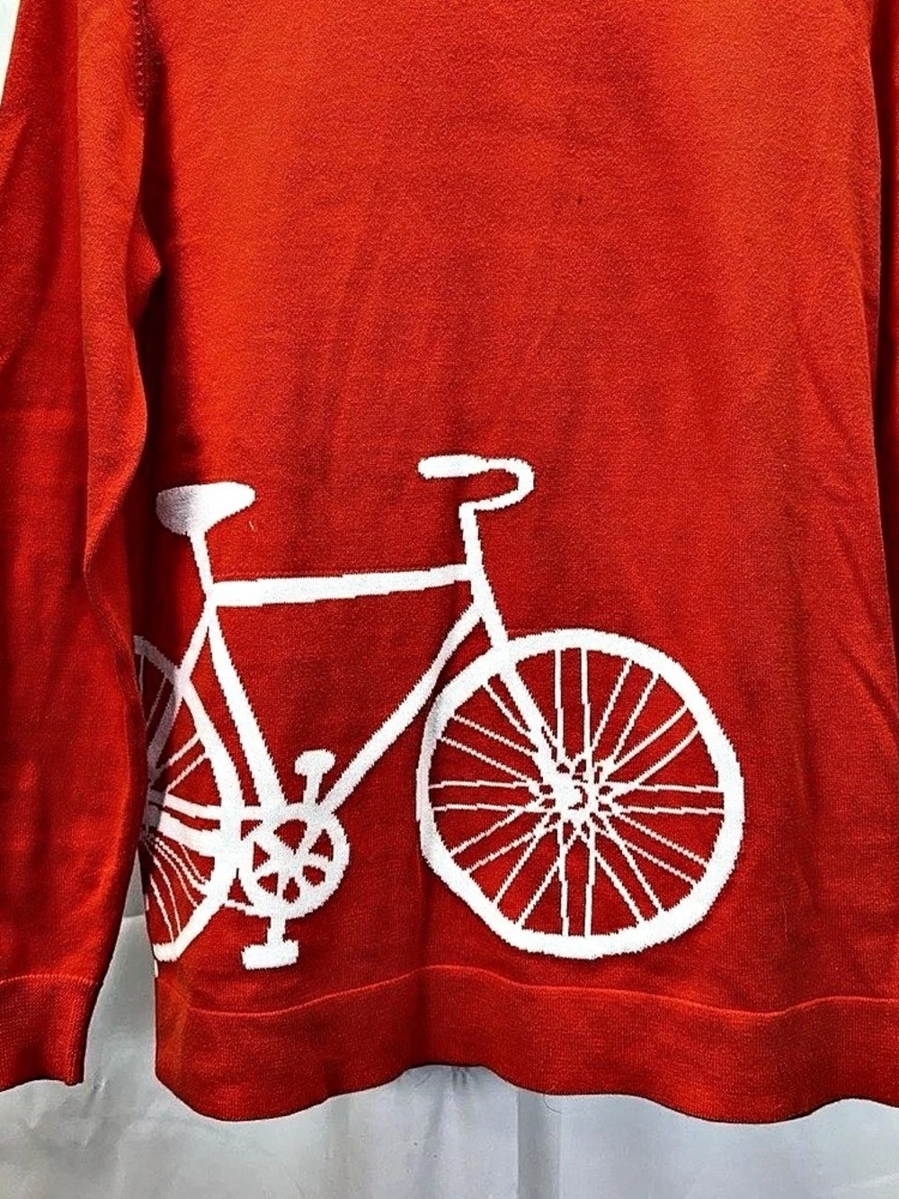 Crown & Ivy Bicycle Graphic Sweater Striped Cotton Long Sleeve Top in Red &